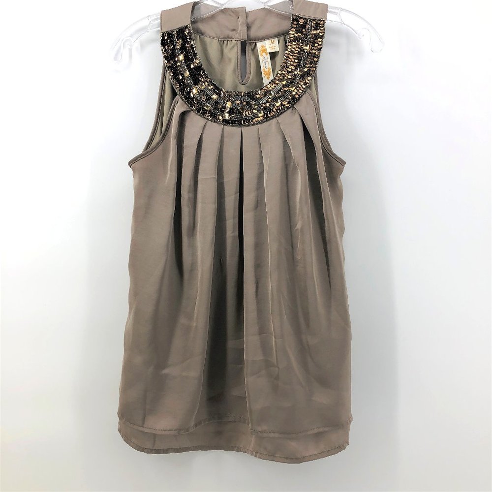 ADIVA Jeweled Neck Ruffled Tiered Tank Top
